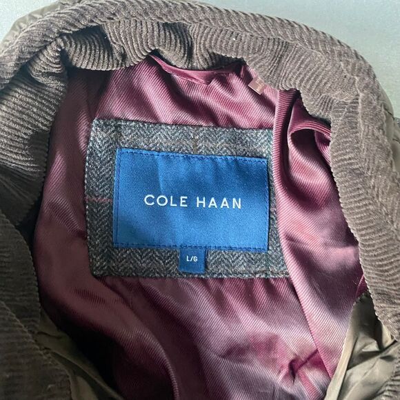 Cole Haan Jacket Men Large Quilted Brown Gray Wool Yoke Utility Pockets Winter - Picture 3 of 8